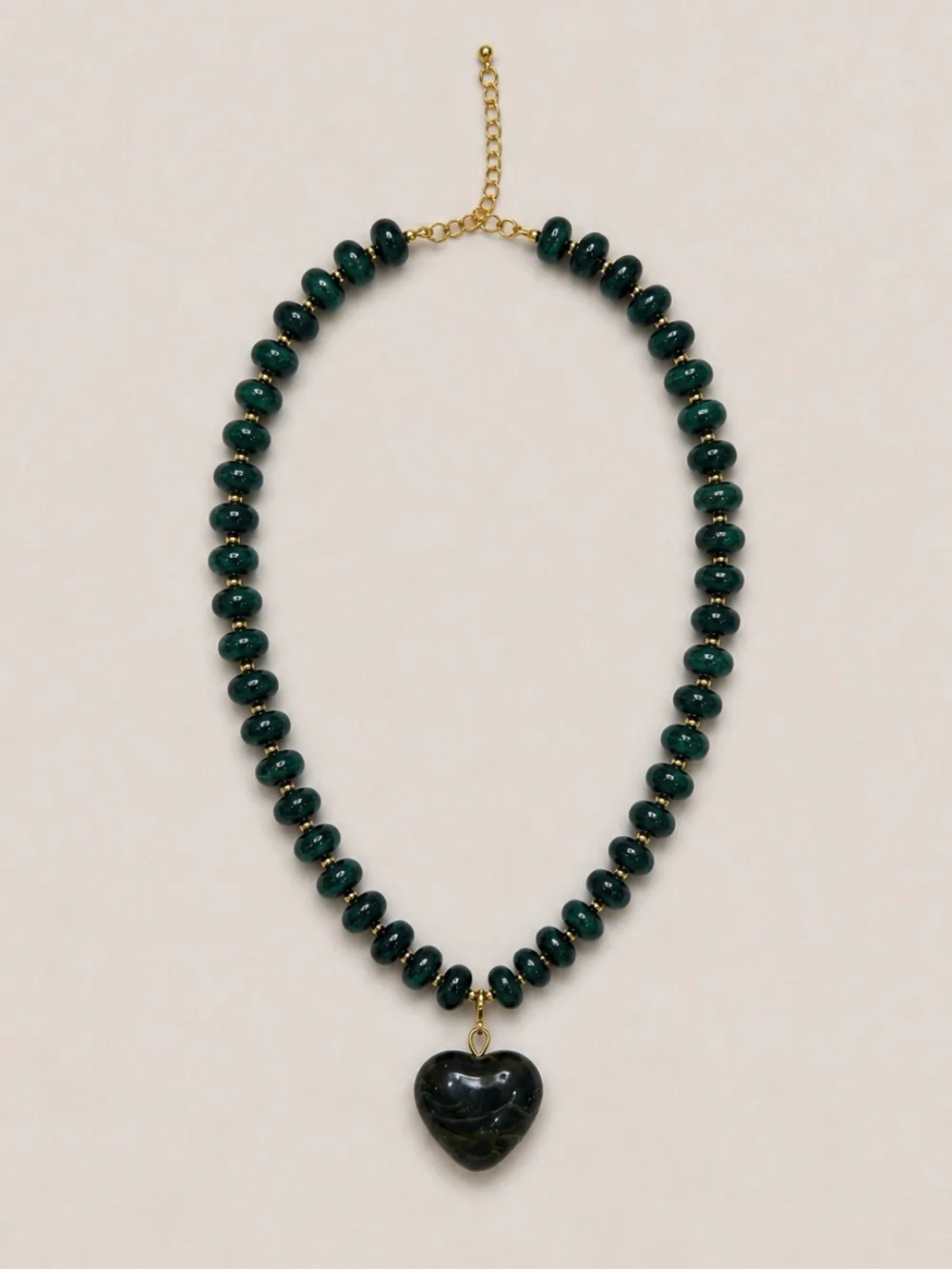 New! Mixed Green Beaded Heart Pendant Necklace